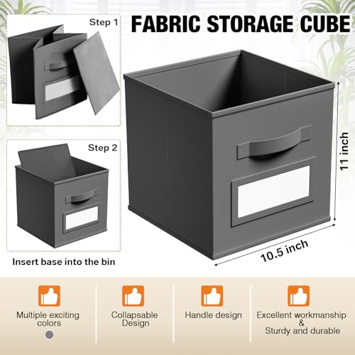 10 Pack Fabric Storage Cubes with Label 11" Collapsible Cube Bins, Gray - color: Gray, size: 11 Inch