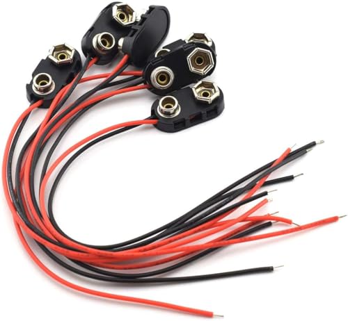 6 Pack 9V Battery Snap Connector Holder Long Cable Connection Hard Cover Black Red Holder (I Type)