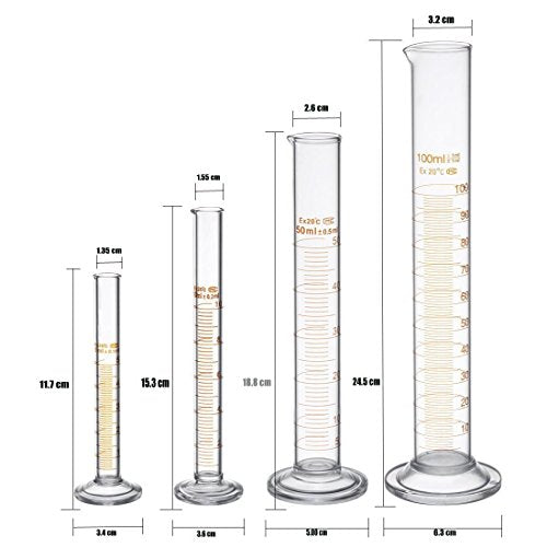 Thick Glass Graduated Measuring Cylinder Set 5ml 10ml 50ml 100ml Glass with Two Brushes - size: 5-100ml-4