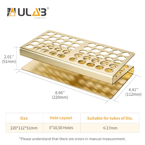 ULAB Tube Rack, Aluminum Material, 50holes(5×10), Suitable for Tubes of Dia.≤17mm,Yellow Color,UTR1019 - color: 50holes Aluminum