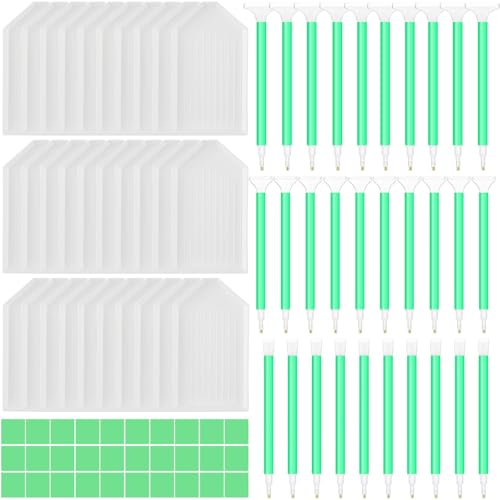 Affrolling 90 Pcs Diamond Art Tools, Drill Pens Trays Glue Clay - color: White and Green