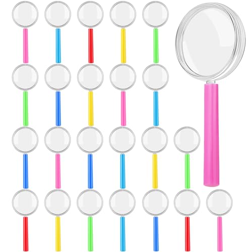 Aodaer 24 Pack Plastic Magnifying Glasses 6 Color Hand Held Magnifying Glasses Colorful Reading Magnifiers for Party Favors School Students