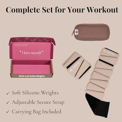 Wrist & Ankle Weights for Women – 2 lb Total, 1 lb Each | Weighted Bangles - color: Almond