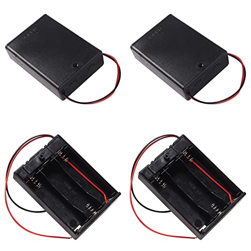 4 Pieces 3 Slots 1.5V AA Battery Case Holder Battery Spring Clip Storage Box with Wire and On/Off Switch - size: AA 3 Cell