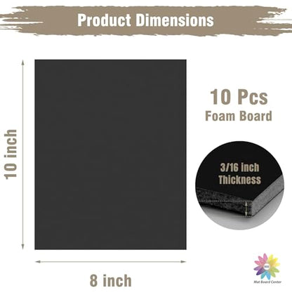 Mat Board Center, Pack of 10 Acid-Free Foam Boards, 8x10 inch Black Foam Boards, 3/16" Thick - color: Black, size: 8x10