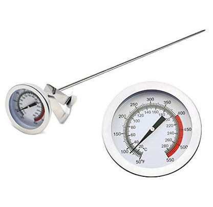 Deep Fry/Candy/Turkey Thermometer with Clip&15 inch stem - Professional Kitchen Pot Fryer,Stainless Steel Fry Oil Thermometer for Frying,Oil,Candy and Meat Cooking