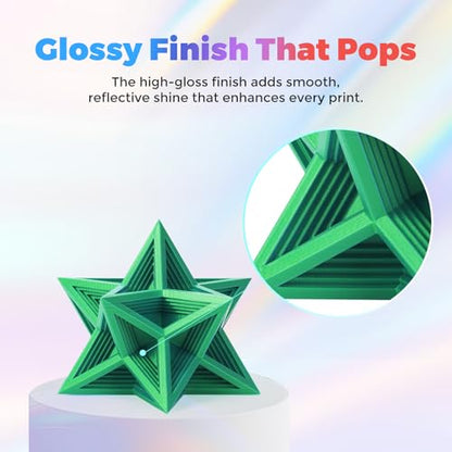 Flashforge 3D Printer Filament Silk PLA 1.75mm 1kg Spool-Dimensional Accuracy +/- 0.02mm (Green) - color: Green