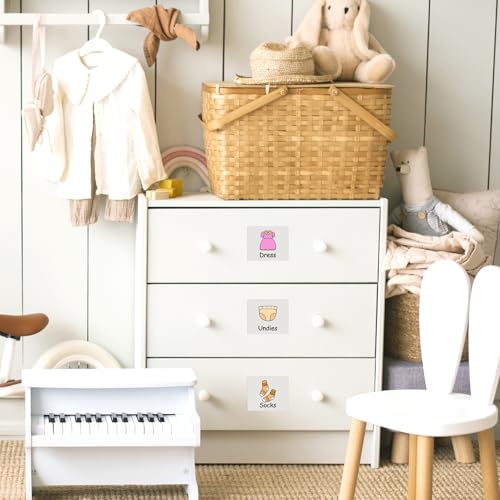 Dresser Picture Labels for Kids Drawers Baby Clothes Organizer Stickers - color: Clothing Label