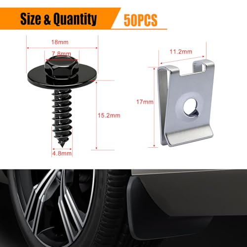 weideer 50PCS M4.8 Universal Fender Liner Screw U Nut Kit,Engine Splash Shield Hex Head Screw U Clips,Automotive Body Screws Clips (25sets) K-200-25PCS - color: SV-M4.8