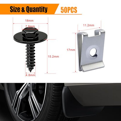 weideer 50PCS M4.8 Universal Fender Liner Screw U Nut Kit,Engine Splash Shield Hex Head Screw U Clips,Automotive Body Screws Clips (25sets) K-200-25PCS - color: SV-M4.8