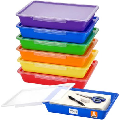 Tinlade 6 Pcs Classroom Paper Storage Bins with Lids, 13x10, Rainbow - color: Rainbow