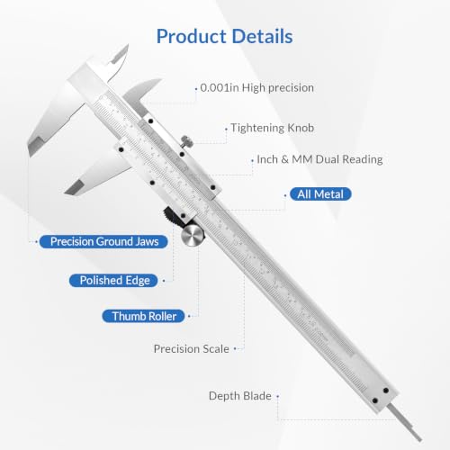 HARDELL Vernier Caliper, Slide Roller Calipers, 6-in Caliper Measuring Tool