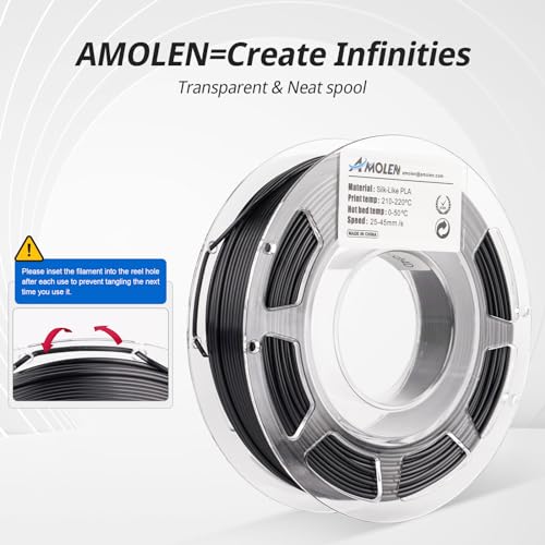 AMOLEN Silk 3D Printer Filament Bundle, PLA Filament 1.75mm Pack, Shiny 3D Printing Filament for Most FDM 3D Printer, Black, Purple, Silver Grey, Sapphire Blue, 200g X 4 - color: Black/Purple/Silver Grey/Sapphire Blue