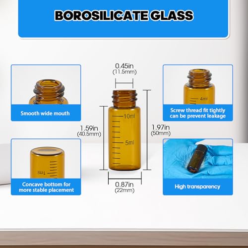 12PCS 10ml Amber Glass Graduated Vials with Screw Caps & Plastic Stoppers - color: AMBER, size: 10ml