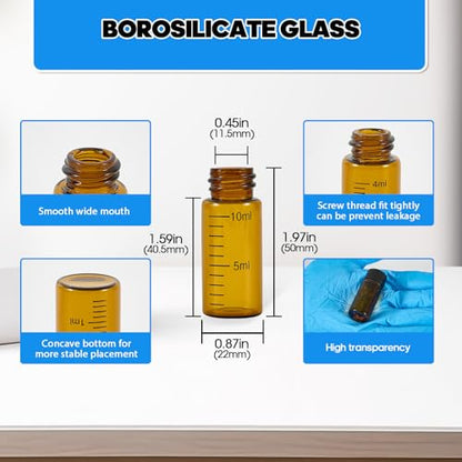 12PCS 10ml Amber Glass Graduated Vials with Screw Caps & Plastic Stoppers - color: AMBER, size: 10ml