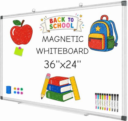 Grtard 36" x 24" Magnetic Dry Erase Board, Large Hanging Magnetic White Board with Aluminum Frame, Smooth Writing Presentation Whiteboard Suitable for Home, Office, Classroom & Kitchen - color: Silver, size: 36"W x 24"H