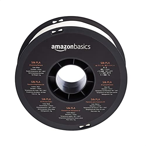 Amazon Basics Silk PLA 3D Printer Filament, 1.75mm, White, 1 kg Spool (2.2 lbs), No Clogging, Odourless, for FDM 3D Printers - color: White