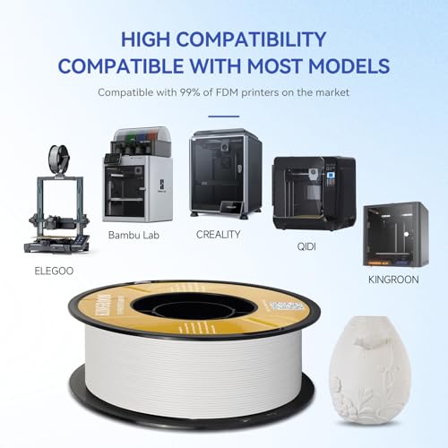 Kingroon Matte PLA Filament 1.75mm 3D Printer Filament Matte Filament 1kg Dimensional Accuracy +/- 0.02 mm (Matte White) - color: Matte White