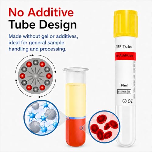 10mL Sterile No Additive PET Sample Processing Tubes, Yellow Cap, Individually Wrapped Clear Lab Tubes for Research and Training (10-Pack)
