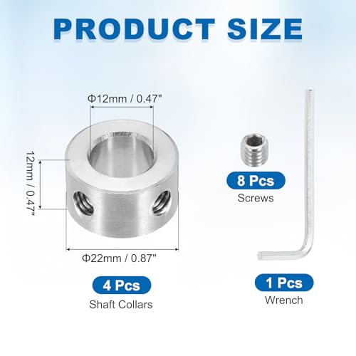 MECCANIXITY 4Pcs Shaft Collars 12mm Bore 2 Screw 22mm OD 12mm Thick - size: 12mm ID 22mm OD 12mm H with 2 Screw