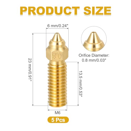 uxcell 5 Pcs 0.8mm Brass Nozzles M6 Thread for K1 3D Printers - size: 0.8mm