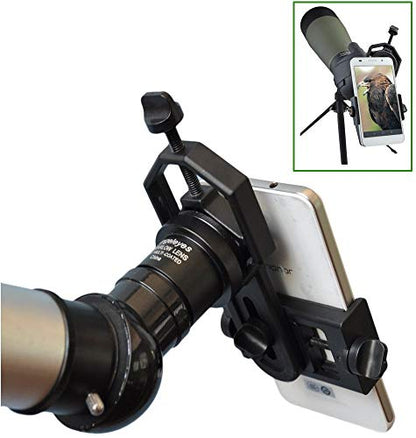 AccessoryBasics Binocular Spotting Scope Telescope Microscope Periscope Adapter Aluminum Mount for Smartphone iPhone 16 17 Air Pro Max Galaxy S26 S25 Pixel Plus Video Recording [Includes Remote]