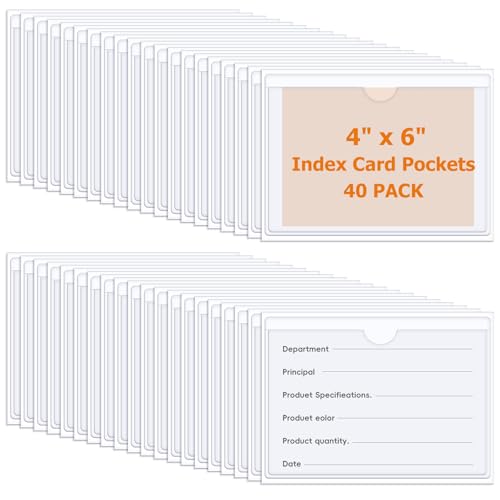 40 Pcs Clear Adhesive Pockets,4x6 inch Index Card Holders for Storage Bin - size: 4"X6"