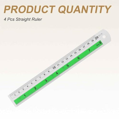 HARFINGTON 4pcs Metal Straight Ruler 20cm Metric SAE Aluminum Alloy Measuring Rulers Scale Tool with Hole for Measure Study Reading Classroom Office, Green - color: Green, size: 20cm