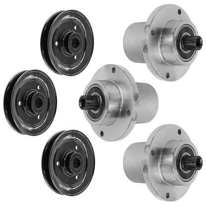 Caltric 54in Deck Spindle and Pulley Compatible with Hustler FasTrak SD / Z4 / Trimstar/FasTrak/Super Mini Z HT/Mini Z 783506 786889 Qty 3