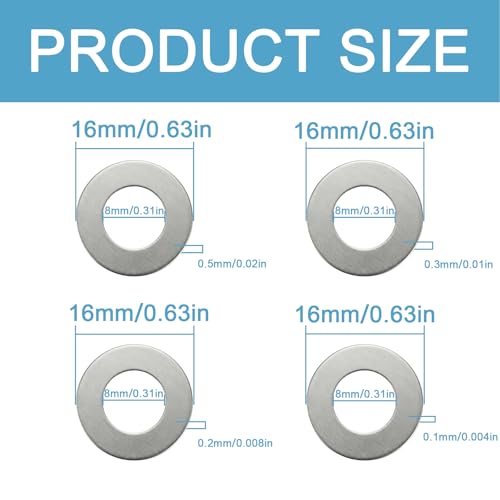 M8x16mm 304 Stainless Steel Shim Washers, Precision Thin Spacers - size: M8X16