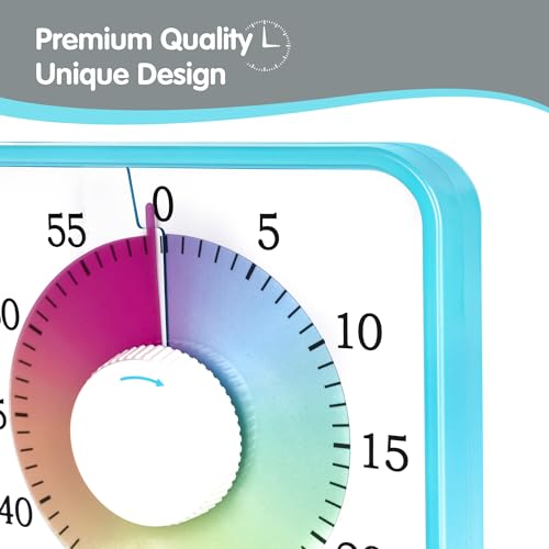 TWENTY5 SEVEN 7.5-Inch Visual Timer, Battery-Free 60-Minute Countdown Clock - color: Sky Blue/Colorful With White Knob