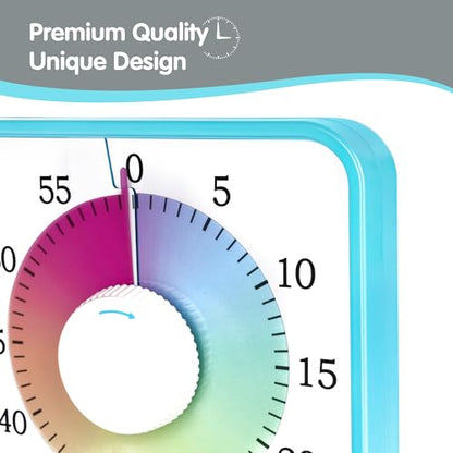 TWENTY5 SEVEN 7.5-Inch Visual Timer, Battery-Free 60-Minute Countdown Clock - color: Sky Blue/Colorful With White Knob
