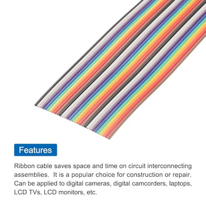 MECCANIXITY 1 Pcs 30Pin Flat Rainbow Ribbon Cable 20 Ft 1.27mm Pitch Breadboard Jumper Wires for Electronic Projects - size: 20 Ft, style: 30P