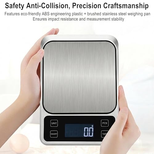 Kitchen Digital Scale, 0.1 g/0.001 oz High Precision Electronic Scale, Max 5 kg/11 lbs, Multiple Unit Conversion, Auto Power-Off/Tare/Counting Function, Stainless Steel Weighing Platform (Silver)