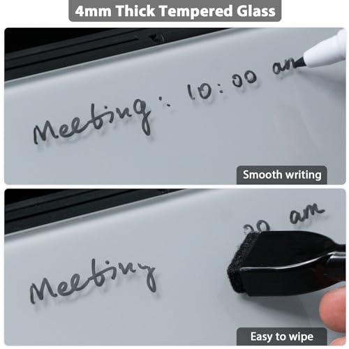 Varhomax Glass Desk Whiteboard with Storage, Desktop Organizer - color: Black&gray