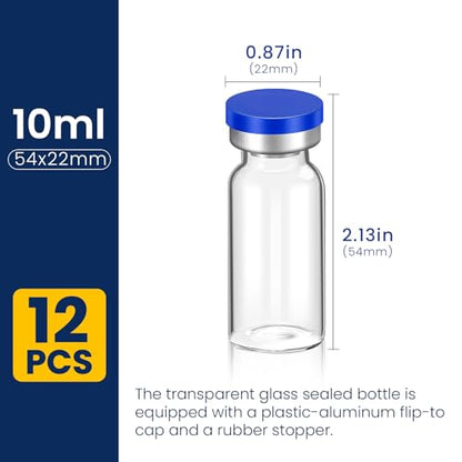 FURWEY 10ML Sterile Vials, Glass Empty Vials for Injection, 12 Pack - size: 10ML-12P