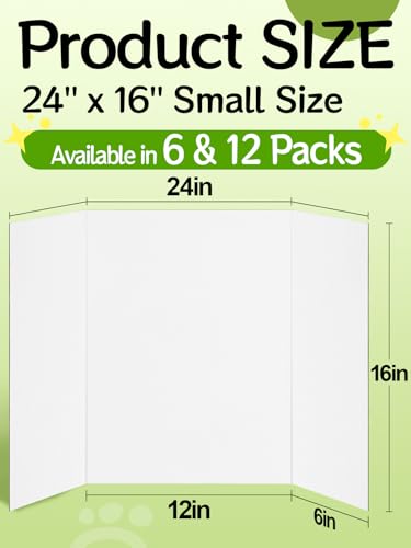 Cosweet 6 Pack Small Trifold White Poster Board 24" x 16" - size: 24x16in