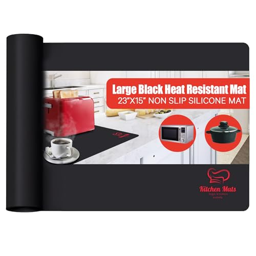 Large Black Heat Resistant Mat For Kitchen Countertop, 23"x15" - color: Black