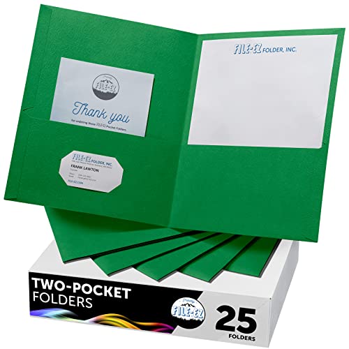 FILE-EZ Two-Pocket Folders, Green, 25-Pack, Textured Paper, Letter Size (EZ-32560) - color: Green, size: 25 Folders