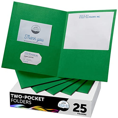 FILE-EZ Two-Pocket Folders, Green, 25-Pack, Textured Paper, Letter Size (EZ-32560) - color: Green, size: 25 Folders