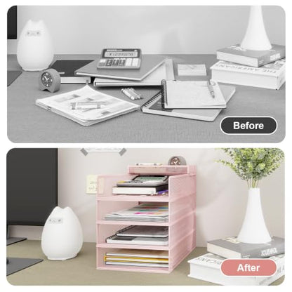 Natwind 4-Tier Stackable Metal Mesh Letter Paper Tray Organizer,Pink - color: Pink, size: 4 tier