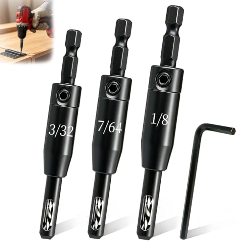 Upgraded Self-Centering Hinge Drill Bit, VIX Bit Set, High Speed Steel - color: Black, size: 3-Pc Set (3/32", 7/64", 1/8")