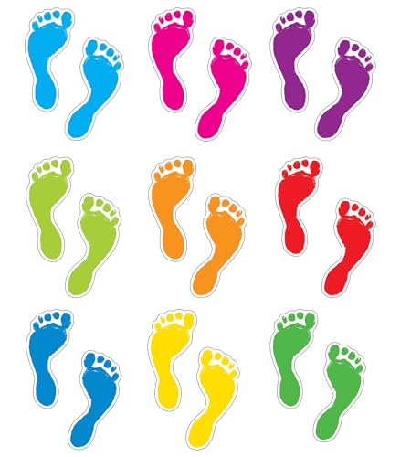 Carson Dellosa 54-Piece Feet Cutouts, Colorful Footprints for Directions, Name Tags, Crafts, Locker Decorations, Bulletin Board, Labels, and Classroom Decor - size: Regular, style: Footprints