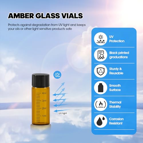 12PCS 4ml Amber Glass Graduated Vials with Screw Caps & Plastic Stoppers - color: AMBER, size: 4ml