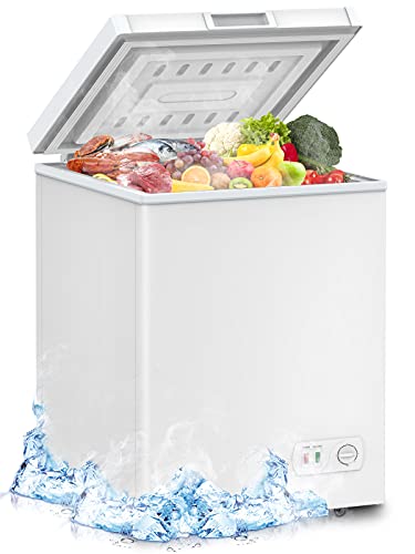 LifePlus Chest Freezer, Compact Deep Freezer 7 Adjustable Temperature with Removable Basket, Top Open Door Freezer Upright for Apartment Home (4.2 cu.ft.) - color: white