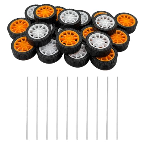 20PCS Toy Car Wheel Rubber Tire Wheel with 10PCS Round Shaft Axles for for RC Car Truck Robot Boat Helicopter DIY Model Toy Part (Mix Color 2) - color: Mix Color 2