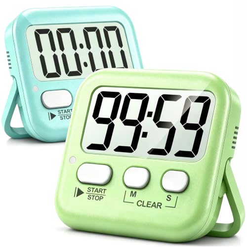 Antonki 2 Pack Digital Timer for Kids Classroom Kitchen Timers for Cooking - color: Lime Green + Mint Green