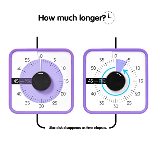 TWENTY5 SEVEN 7.5-Inch Visual Timer, Battery-Free 60-Minute Countdown Clock - color: Purple
