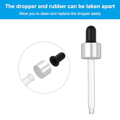 PATIKIL Glass Eye Dropper Caps, 6 Pcs Anodized Aluminum Glass Dropper Closure Top for 30ml(1oz) Essential Oils Bottle, Perfume, Lab Experiments, Silver Tone - color: Silver Tone, size: 30ml