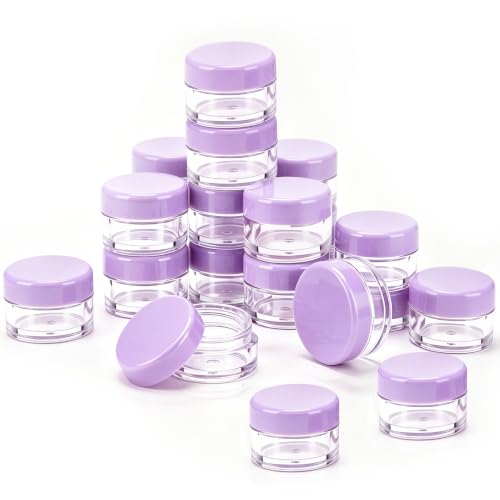 Eternal Moment 50 Pack 5G Sample Containers with Lids Cosmetic Small Jars - color: Purple Lid, size: 0.17 Ounce